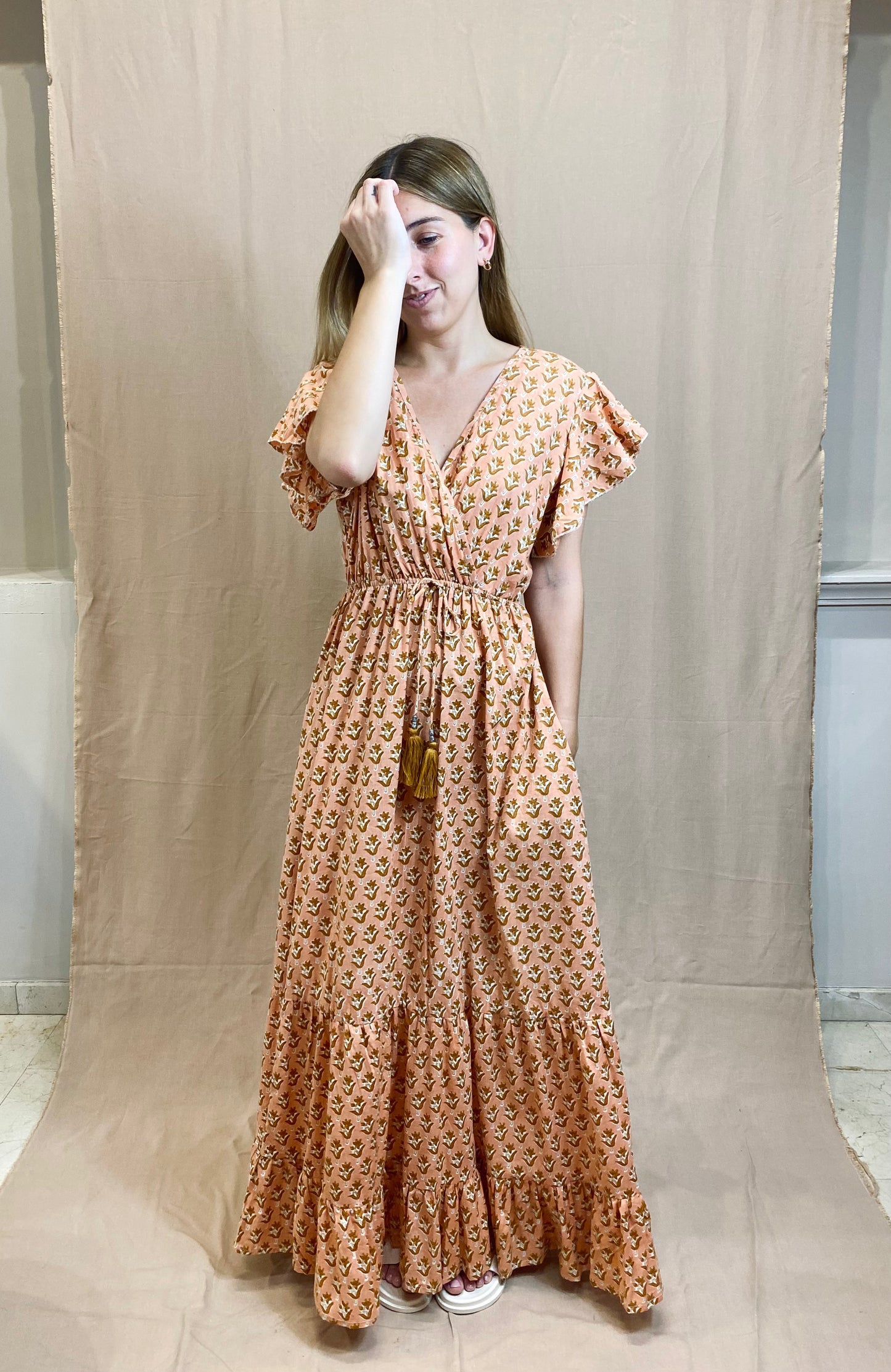 VESTIDO BLOCKPRINT CON VOLADOS