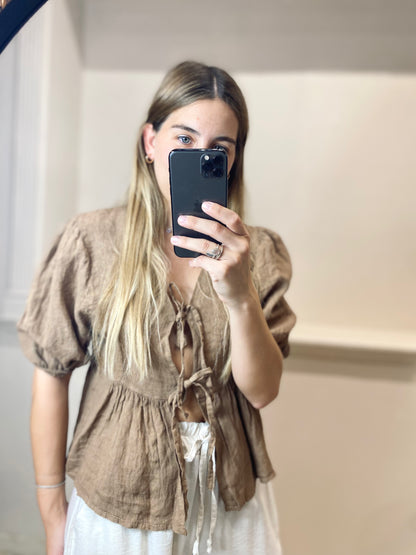 BLUSA 100% LINO CON LAZOS