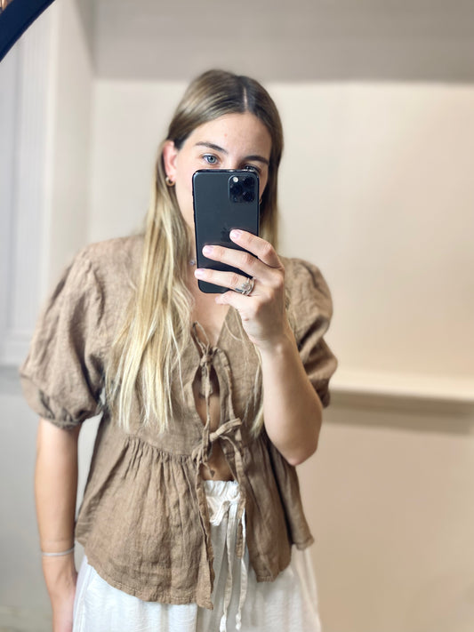 BLUSA 100% LINO CON LAZOS