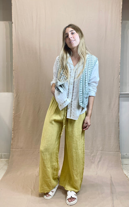 PANTALON 100% LINO PIERNA ANCHA