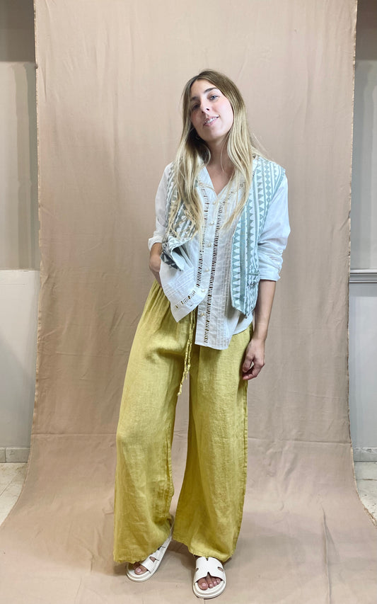 PANTALON 100% LINO PIERNA ANCHA