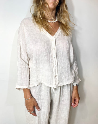 CAMISA 100% LINO CUELLO V